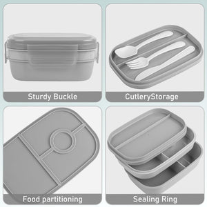 Bento Lunch Box for Kids, Lunch Bento Box Container Leak-Proof for Kids Adults Teens School, Upgrade Lunch Containers Gray Set