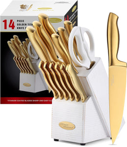 MA21 Golden Titanium Knives Block Set +  KYA51B Kitchen Utensil Set