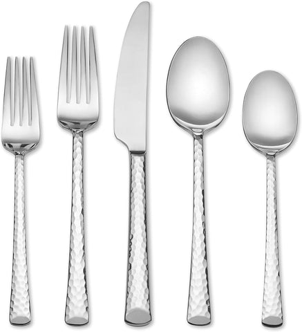 Image of Vale Hammered Flatware Set, 20 Piece, Silver