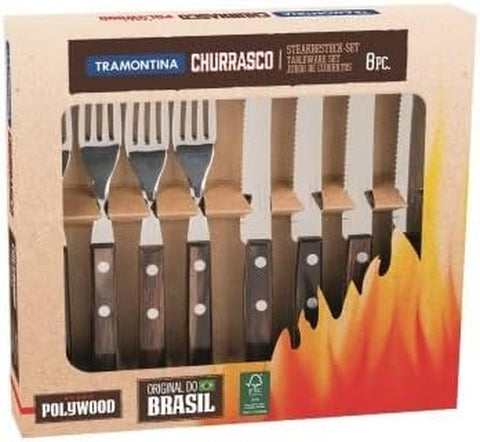 Image of Cutlery Set with Steak Knives, 8 Piece Sharp Knife and Fork Set with Wooden Handles, ‎Camping, Kitchen, Rustic, Dishwasher Safe, 29899296