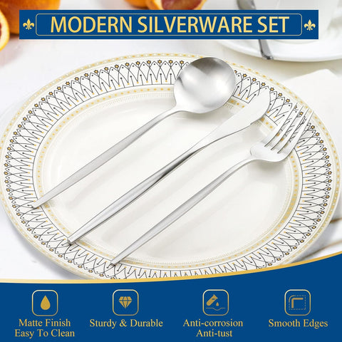 Image of Silverware Set for 8, 40 Piece Flatware Set, Cutlery Tableware Set Include Spoons and Forks Set, Stainless Steel Utensil Set, Matte Polished Finish, Dishwasher Safe