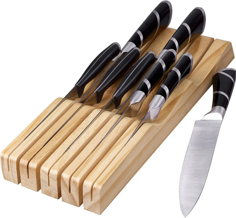 Image of Kitchen Knife Holder for Drawer Solid Wood Universal Knife Block without Knives,Bamboo Home & Chef Knife In-Drawer Organizer Insert,Premium under Cabinet Knife Storage (9 Knife Holder)