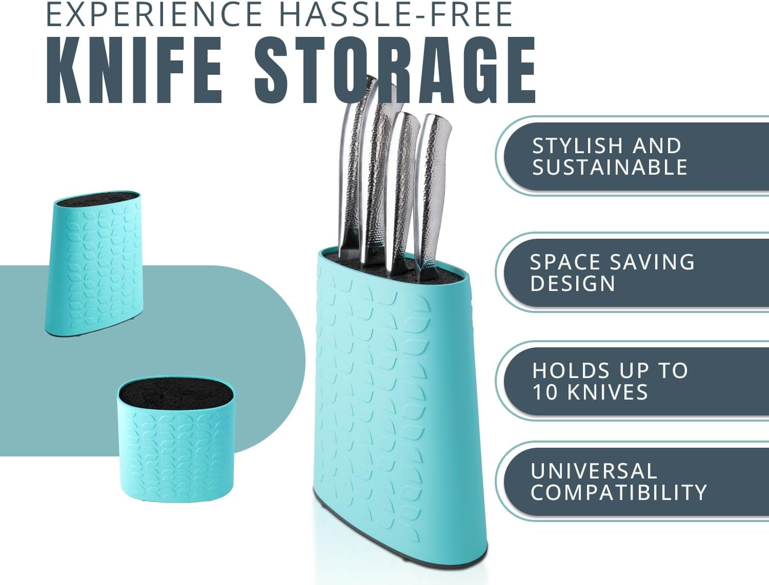 Knife Block for Kitchen Storage W/Removable Bristles - Convenient & Secure Knife Stand for Holding Small & Large Knives- Blue