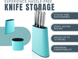 Knife Block for Kitchen Storage W/Removable Bristles - Convenient & Secure Knife Stand for Holding Small & Large Knives- Blue