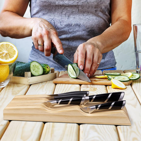 Image of Kitchen Knife Holder for Drawer Solid Wood Universal Knife Block without Knives,Bamboo Home & Chef Knife In-Drawer Organizer Insert,Premium under Cabinet Knife Storage (9 Knife Holder)