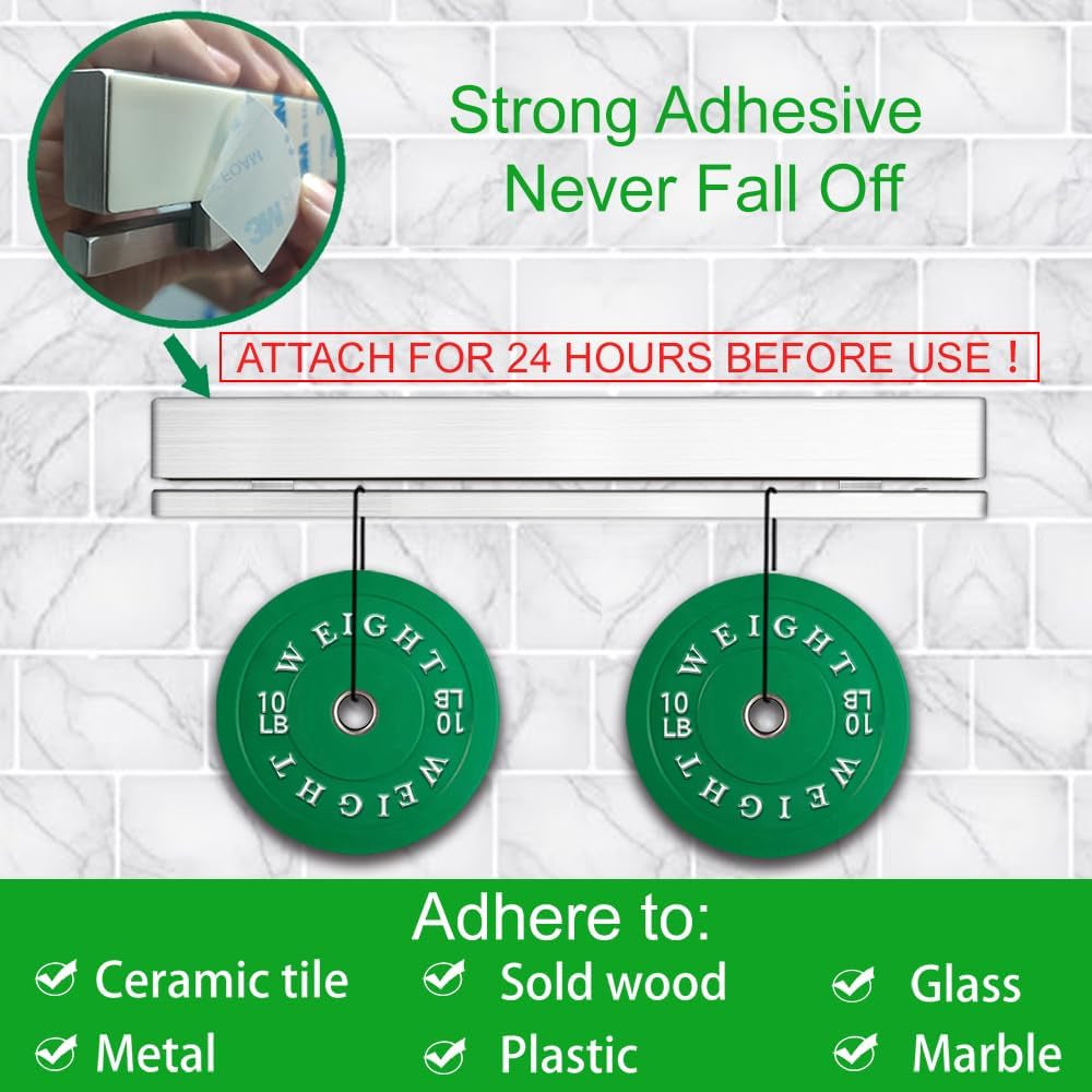 17 Inch Magnetic Knife Holder for Wall or Refrigerator - Adhesive Magnetic Knife Strip for Fridge - 304 Stainless Steel Magnet Knife Bar Rack for Kitchen Utensils, Knives, and More- 12 Hooks -No Drill