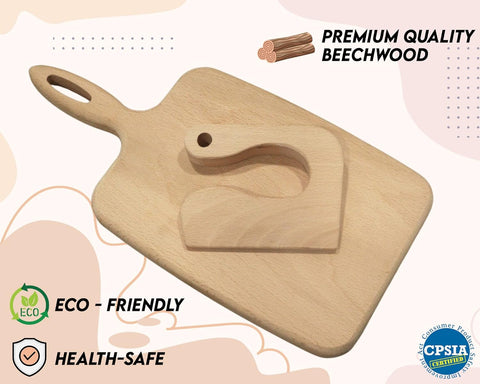 Image of Wooden Kids Chopper Set Cutting Board and Safe Wooden Kids Knife Natural Thick Montessori Knife for Kids Toddlers Kitchen Tools Vegetable and Fruit Cutter Cooking 2Pcs