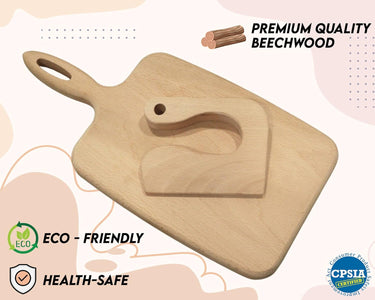 Wooden Kids Chopper Set Cutting Board and Safe Wooden Kids Knife Natural Thick Montessori Knife for Kids Toddlers Kitchen Tools Vegetable and Fruit Cutter Cooking 2Pcs
