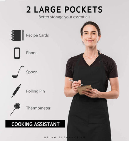 Image of 2 Pack 100% Cotton Adjustable Bib Apron with 2 Pockets Cooking Kitchen Aprons for Women Men Chef, Black