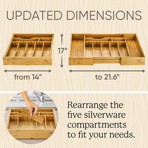 Image of [ 2.5" Deep ] Expandable Drawer Organizer for Silverware Utensils Kitchen Gadgets and Cutlery Flatware Organizer for Drawer Tray / Utensil Tray, Large Expands from 13.7 - 21.6 Wide X 17L X 2.5H