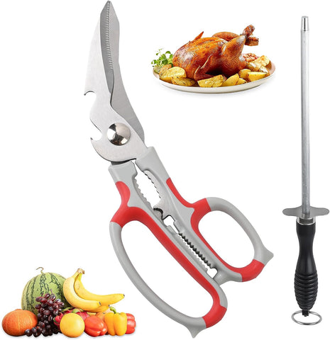 Image of Latest 2023 Heavy Duty Kitchen Shears,All Purpose Cooking Tool, Bone Cutting Multi-Purpose Scissors for Poultry/Chicken/Turkey/Fish/Vegetables(+Sharpener Rod)