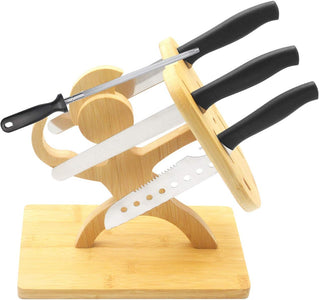 Bamboo Knife Block without Knives, Warrior Shape Kitchen Knife Block Holder, 7 Holes Knife Holder Stand(Without Knives)