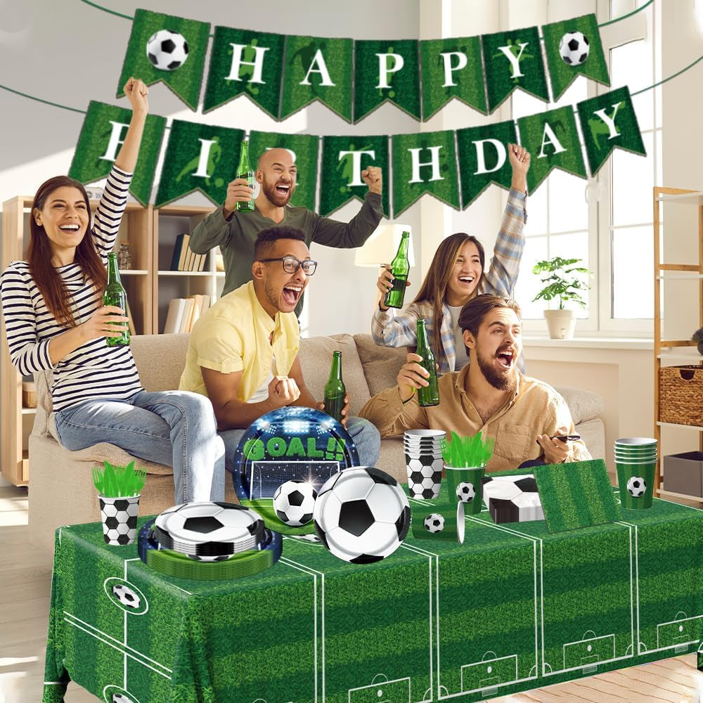 Soccer Party Supplies Soccer Birthday Party Favors Decorations Tableware Sports Football Theme Party Disposable Plates,Tablecloth,Napkins,Cups,Forks and Knives for Boys Kids Soccer Fans -Serves 20