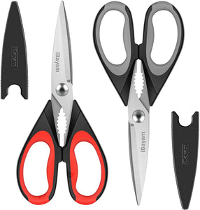 Kitchen Shears,  Kitchen Scissors All Purpose Heavy Duty Meat Scissors Poultry Shears, Dishwasher Safe Food Cooking Scissors Stainless Steel Utility Scissors, 2-Pack (Black Red, Black Gray)