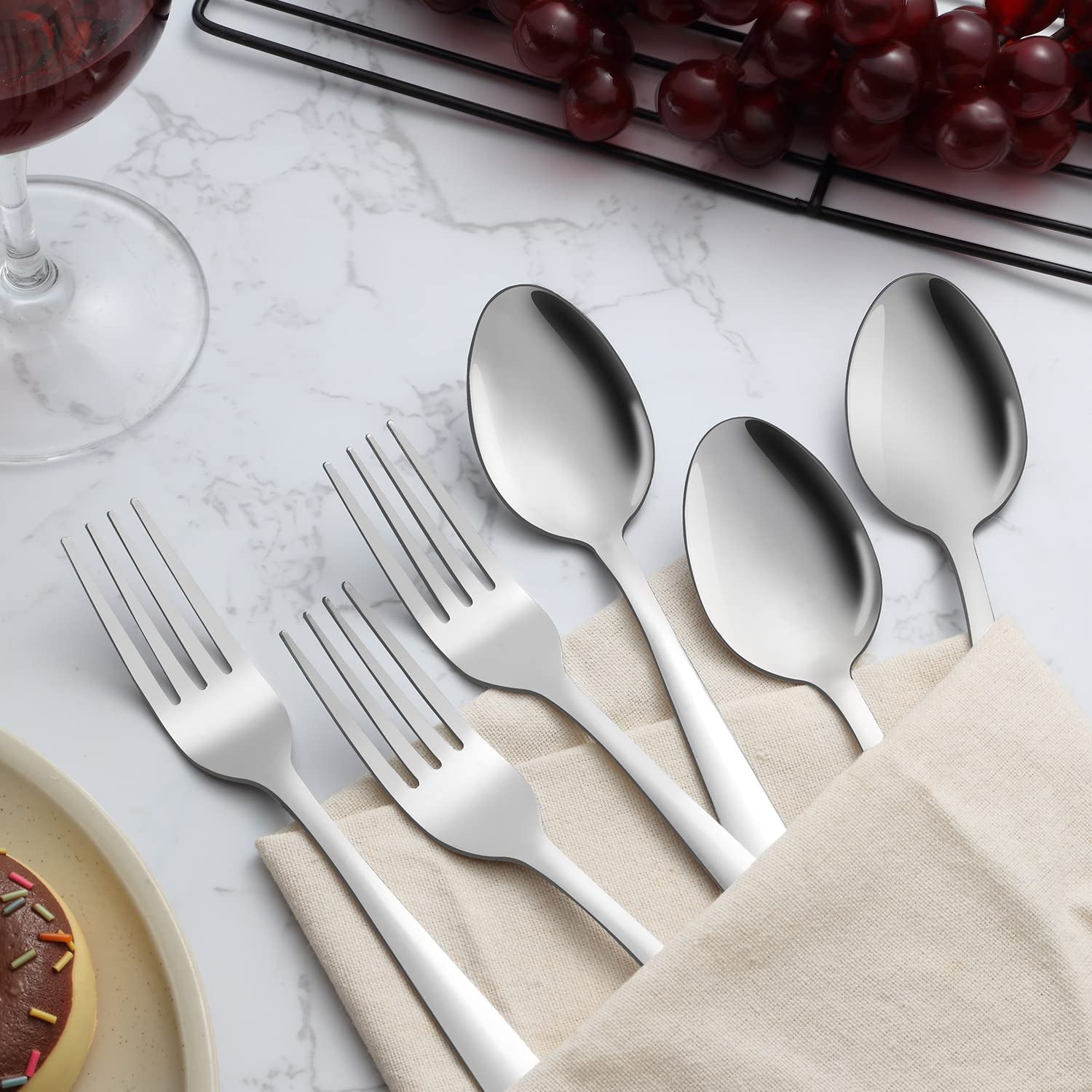 24-Piece Forks and Spoons Silverware Set,  Food Grade Stainless Steel Flatware Cutlery Set for Home, Kitchen and Restaurant, 12 Dinner Forks and 12 Dinner Spoons, Mirror Polished&Dishwasher Safe