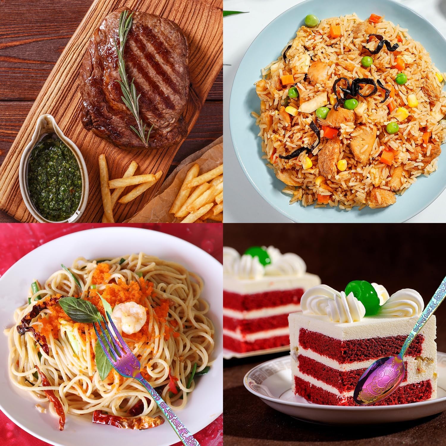 Color High-End Tableware Set, 16 Pieces of Stainless Steel Rainbow Tableware Set, Pattern Tableware Set, Serving 4 People, Mirror Polishing, Dishwasher Safety (Multi-Purpose)