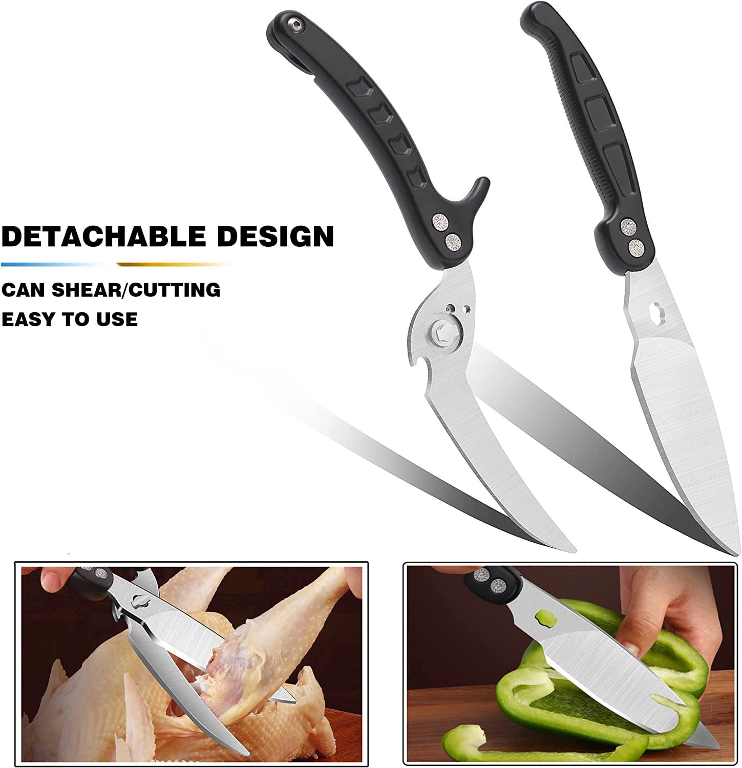 Heavy Duty Kitchen Scissors Poultry Shears 2Pcs Set Black