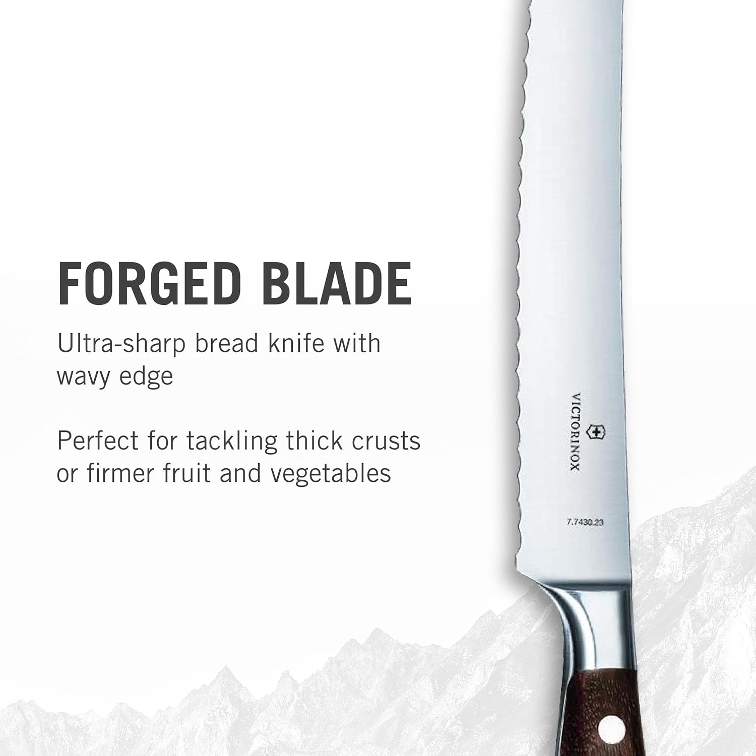 Grand Maître Bread Knife with Curved Serrated Blade & Wood Handle - Sharp Kitchen Utensil - 9”