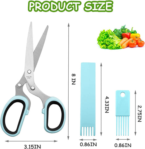 Image of 2 Pcs Herb Scissors, Multi-Blade Herb Scissors with Cover and Cleaning Comb, Stainless Steel Vegetable Scissors for Cutting Cilantro Onion Salad Garden Herbs, Heavy Kitchen Scissors (Green) (Blue)