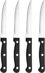 Stamped Triple Rivet High Carbon Stainless Steel Steak Knife Set, 4-Piece, Black