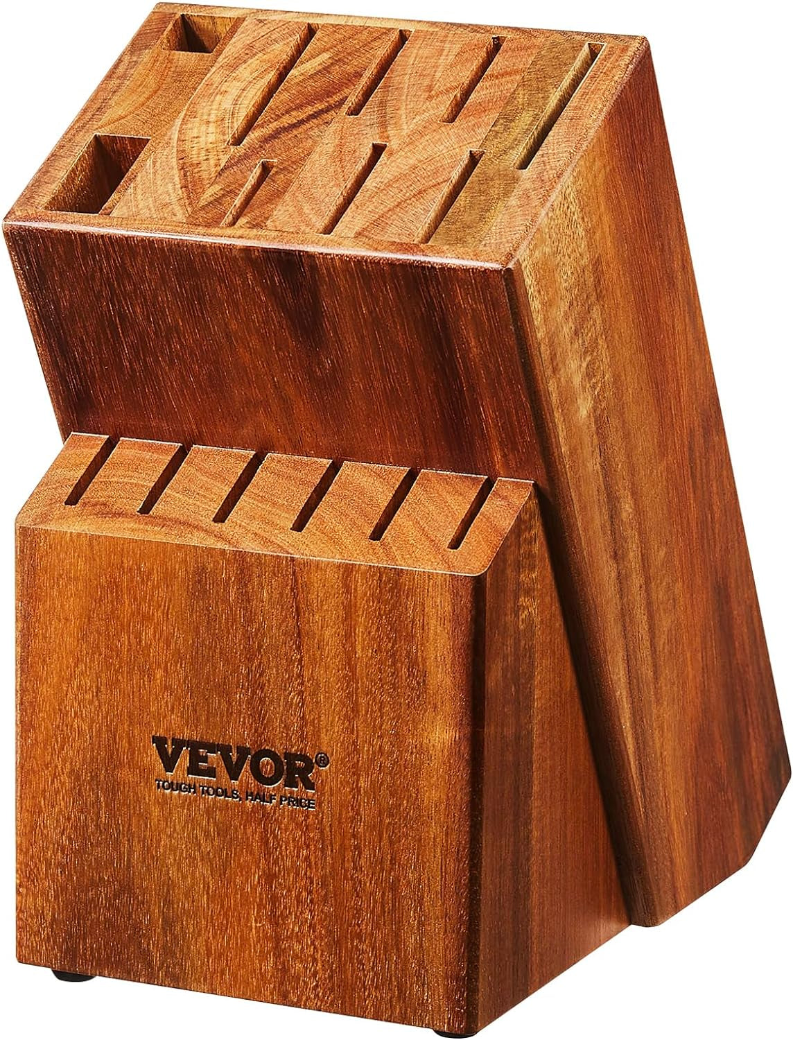 Knife Storage Block 15 Slots, Acacia Wood Universal Knife Holders without Knives, Large Countertop Butcher Block Knife Organizer, Multifunctional Knife Rack Stand for Easy Kitchen Storage