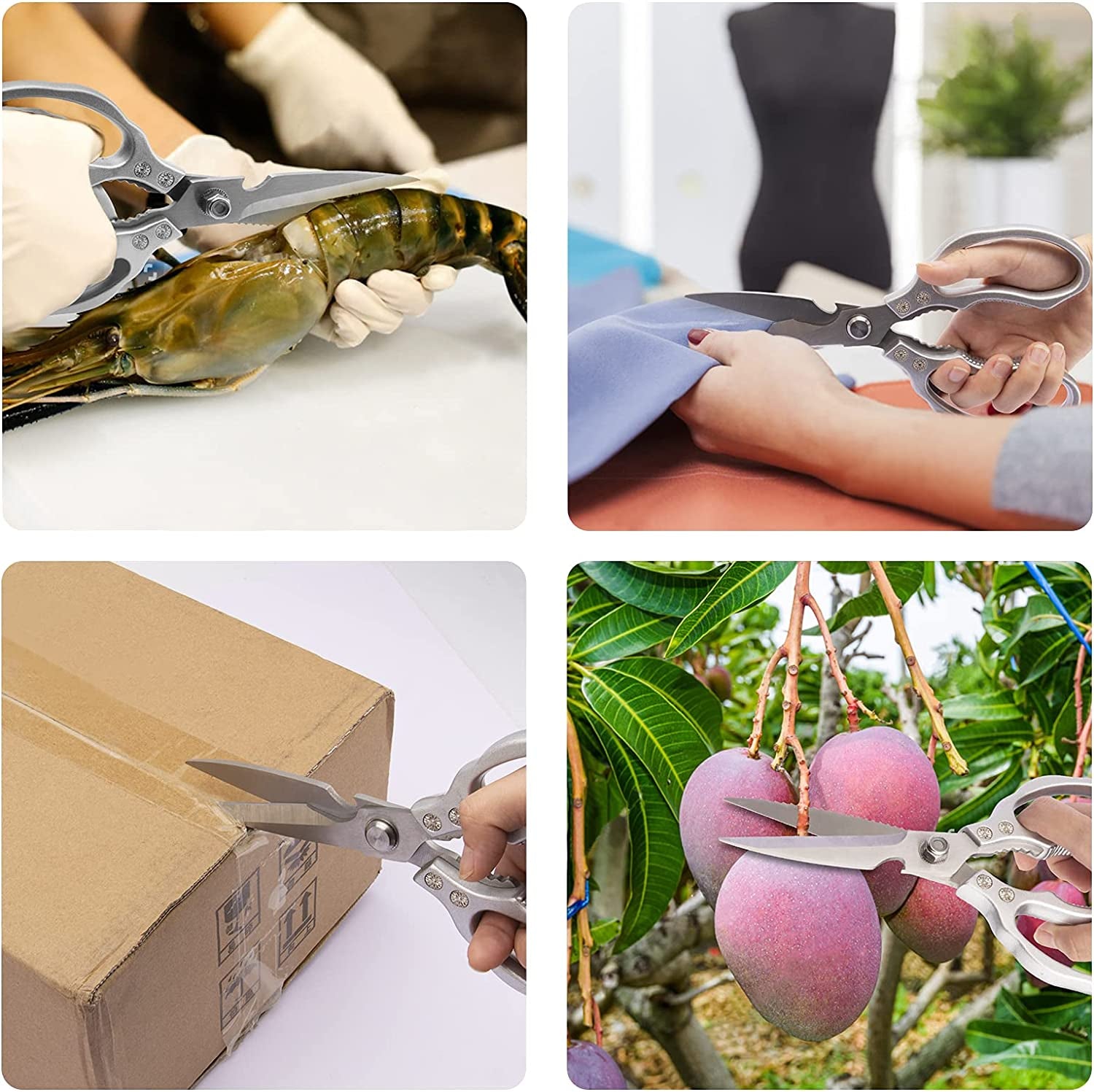 Kitchen Scissors,  Multi-Purpose Kitchen Shears, Heavy Duty Dishwasher Safe Food Scissors, Non Slip Stainless Steel Sharp Cooking Scissors for Kitchen, Chicken, Poultry, Fish, Meat, Herbs-Sliver