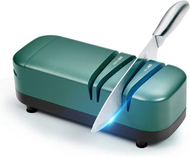 Electric Knife Sharpener, Professional Knife Sharpener for Home, 2 Stages for Kitchen Knives Quick Sharpening & Polishing, with Scissors Sharpening, Green