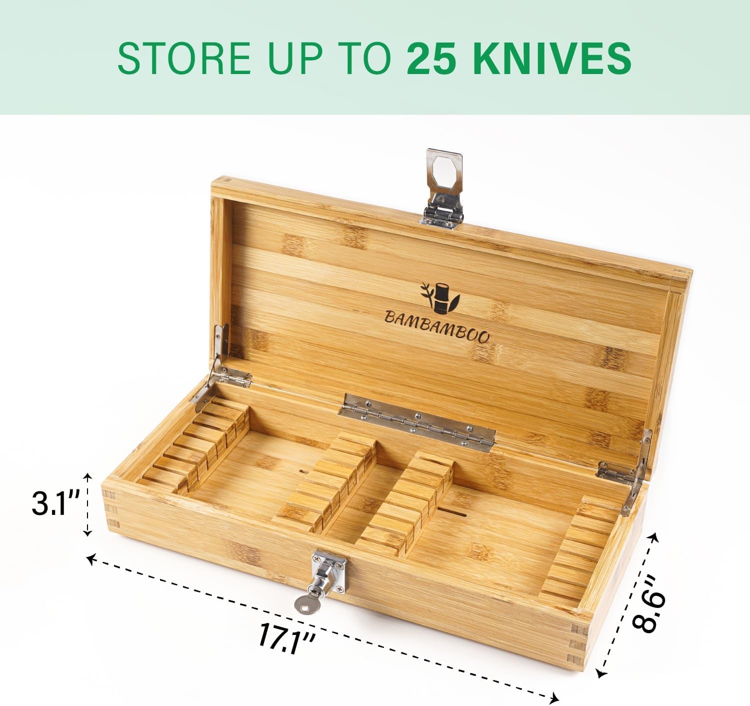 - Safe Locking In-Drawer Bamboo Sharp Knives Holder, Safe for Kid, Multicompartmental, Multi-Purpose Knife Block Alternative (17.1"X8.6"X3.1")