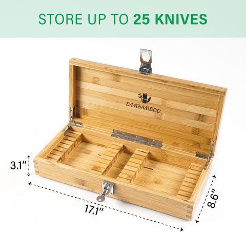 Image of - Safe Locking In-Drawer Bamboo Sharp Knives Holder, Safe for Kid, Multicompartmental, Multi-Purpose Knife Block Alternative (17.1"X8.6"X3.1")