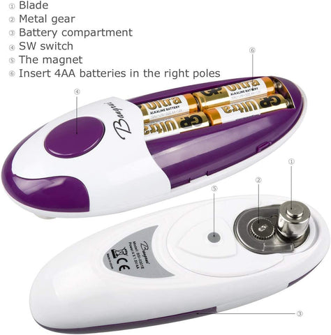 Image of Kitchen Automatic Safety Cordless One Tin Opener& Professional Electric Opener.One-Touch Switch .Smooth Can Edge.Being Friendly to Left-Hander and Arthritics!(Purple)