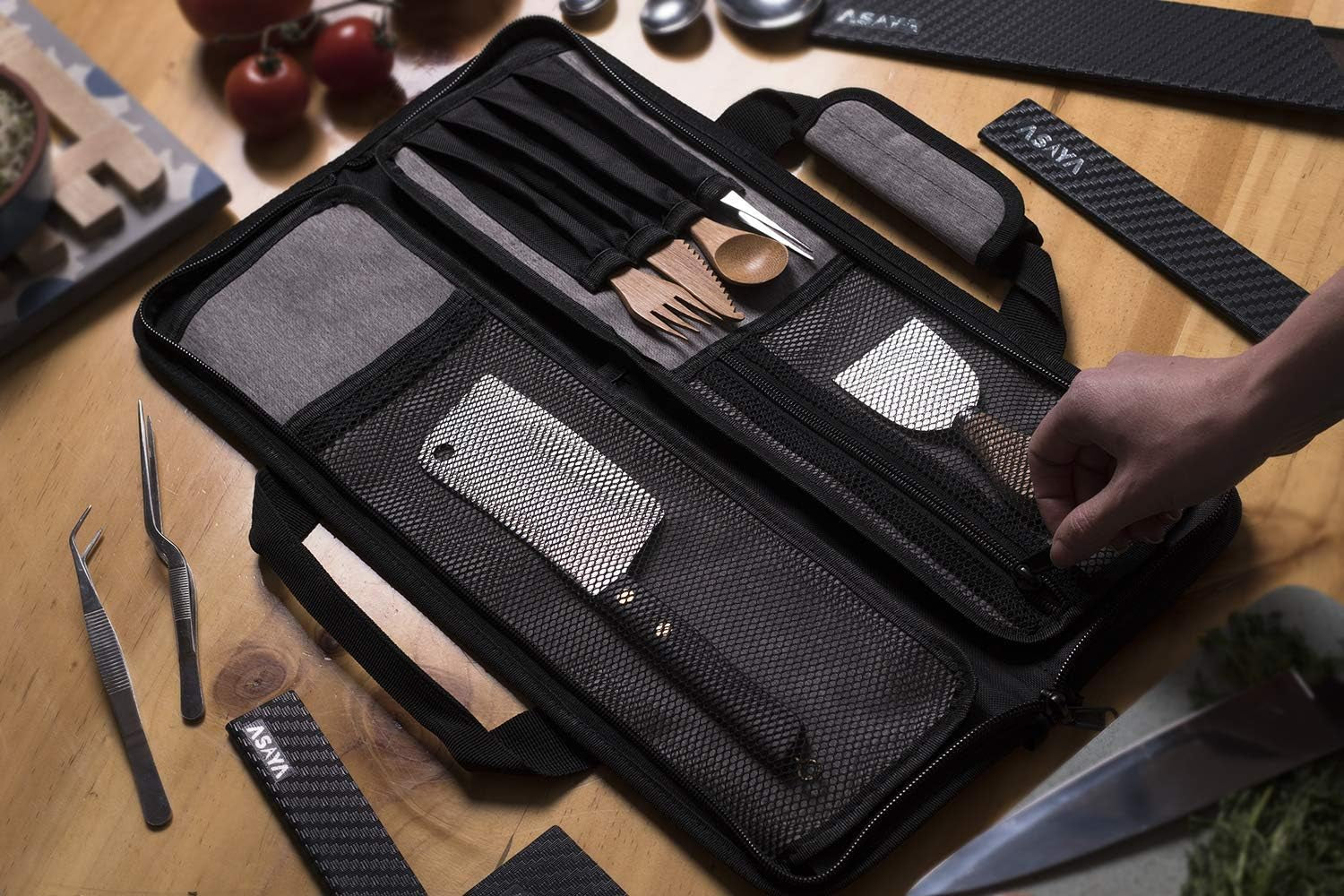 Chef Knife Roll Bag - 12 Pockets for Knives and Kitchen Utensils - Lightweight, Durable, and Stain Resistant Nylon - Perfect for the Traveling Chef - Knives Not Included