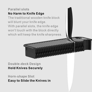 XL Bamboo Universal Knife Block Holder with Slots for Scissors and Sharpening Rod, Safe, Space Saver Knives Storage Stand Display without Knives, Unique Slot Design to Protect Blade