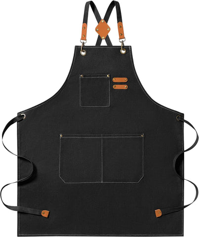 Image of 1-2 Pcs Kitchen Aprons for Women Men with Pockets, Adjustable Strap Chef Apron for Cooking Restaurant Work