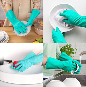 Oil-Proof Dishwashing Gloves,Cotton Liner,Reusable Work Cleaning Gloves,For Kitchen Food Gardening Pet Care 1Pair