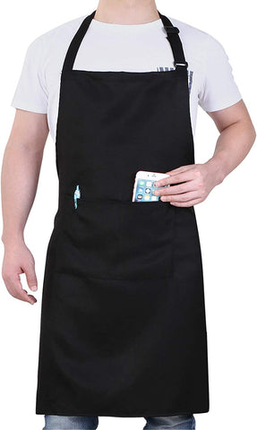 Image of Chef Apron for Men and Women Professional for Cooking with Pockets - Adjustable - Bib Aprons - Water & Oil Resistant - 1 Pack, Black