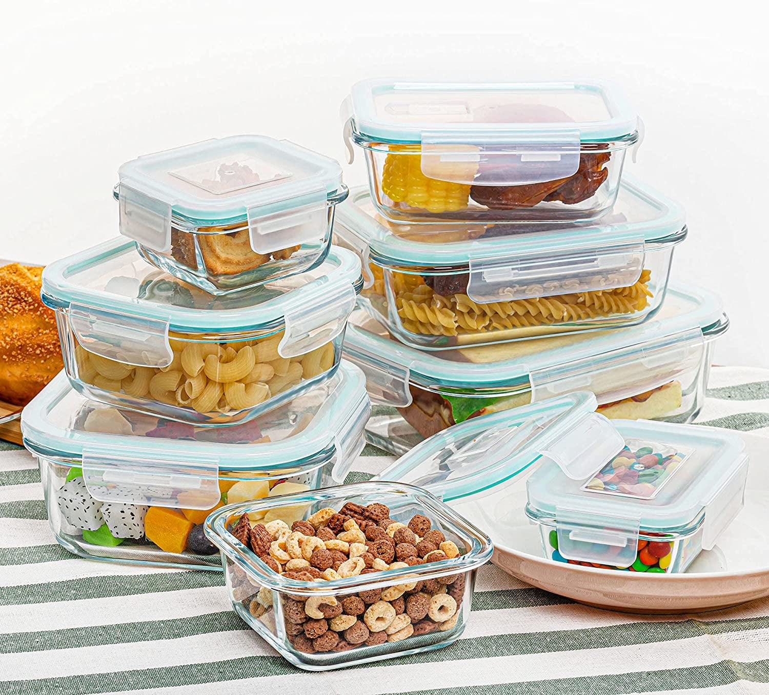 8 Pack Glass Food Storage Containers , Meal Prep , Airtight Bento Boxes with Leak Proof Locking Lids, for Microwave, Oven, Freezer and Dishwasher, BPA Free