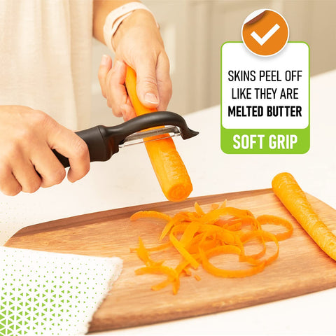 Image of Premium Swivel Vegetable Peeler, Soft Grip Handle and Ultra Sharp Stainless Steel Blades - Perfect Kitchen Peeler for Veggie, Fruit, Potato, Carrot, Apple - Black - Set of 2