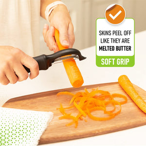 Premium Swivel Vegetable Peeler, Soft Grip Handle and Ultra Sharp Stainless Steel Blades - Perfect Kitchen Peeler for Veggie, Fruit, Potato, Carrot, Apple - Black - Set of 2