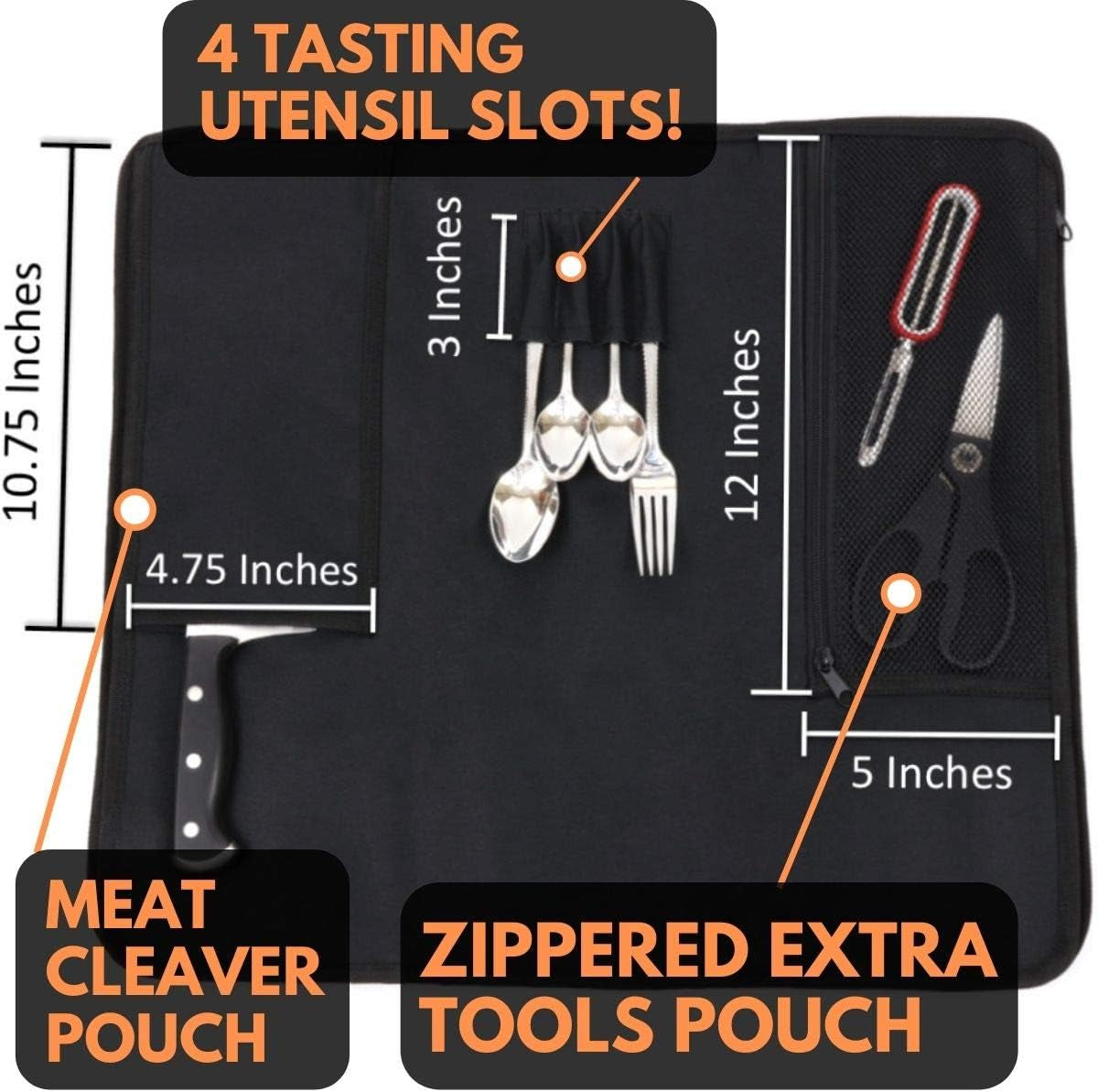 Chef Knife Bag (8+ Slots) Is Padded and Holds 8 Knives plus Your Meat Cleaver, Knife Hone, Utensils, and a Zipped Pouch for Tools. Durable Knives Carrier Also Includes a Name Card Holder. (Bag Only)