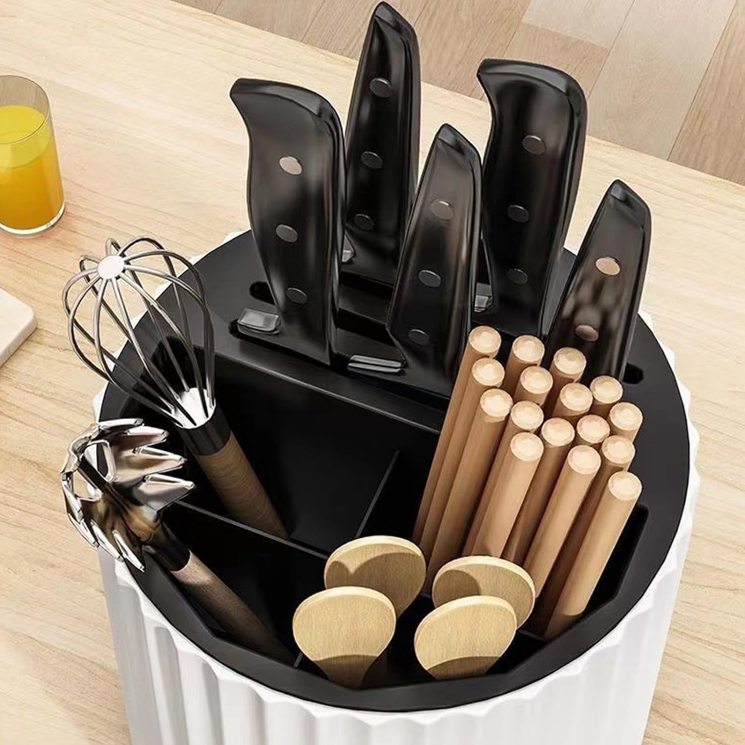 360 Degree Rotating Knives Holder for Kitchen Counter, Multifunctional Plastic Kitchen Utensil Holder, Large Capacity Knives Block, Space Saving Knife Organizer, Chopsticks Knife Block Utensil Stand