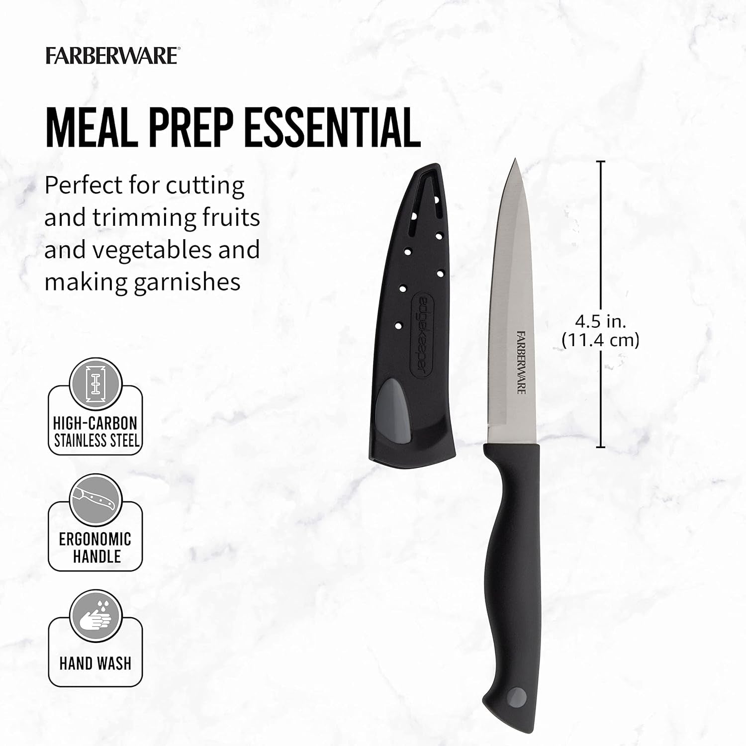 Edgekeeper 4.5-Inch Fine Edge Utility Knife with Self-Sharpening Blade Cover, High Carbon-Stainless Steel Kitchen Knife with Ergonomic Handle, Razor-Sharp Knife, Black