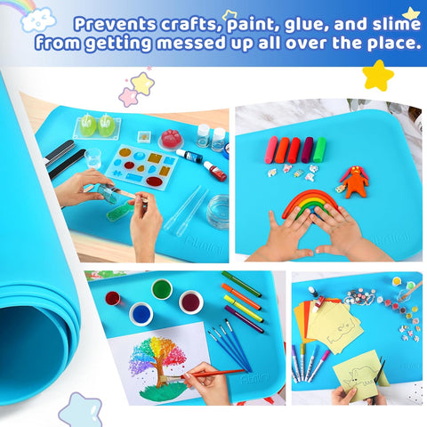 Image of Silicone Art Mats for Kids, Silicone Craft Mat with Lip to Keep Clean, 24"×16" Mat (Blue)