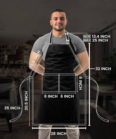 2 Pack Bib Apron, Adjustable with 2 Pockets, Water and Oil Resistant, Cooking Kitchen Chef Apron for Women Men