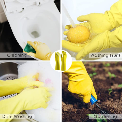 Image of Reusable Latex Gloves for Dishwashing Cleaning,Water Resistant Household Gloves for Kitchen Bathroom