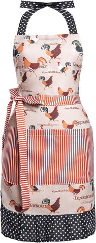 Image of Lovely Flower Pattern Retro Aprons with Large Pockets for Women Girls Cooking Kitchen Bakery Mother'S Gift