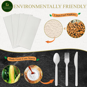 125 Sets  Disposable Forks Spoons Knives Napkins Individually Wrapped Utensils Recyclable Silverware Pouches Cutlery Packets