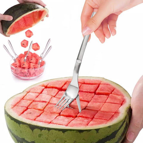 Image of 2 Packs 2-In-1 Watermelon Slicer Cutter & 4 Pieces Stainless Steel Fruit Fork, Watermelon Fork Slicer Artifact, Summer Watermelon Cutting Tool for Family Parties Camping