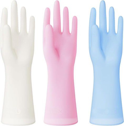 Image of Reusable Rubber Gloves 3 or 6 Pairs for Cleaning Rubber Dishwashing Gloves for Kitchen.