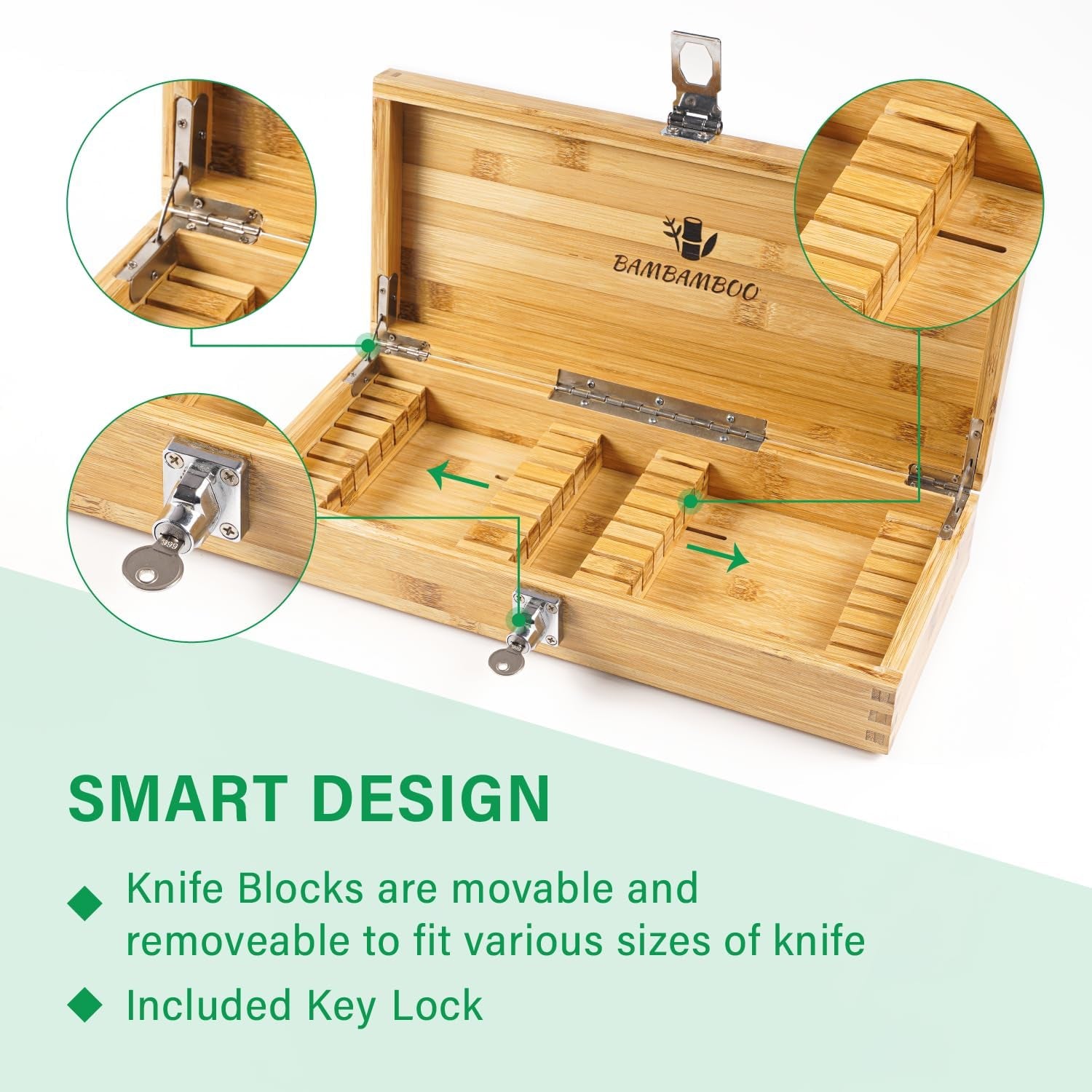 - Safe Locking In-Drawer Bamboo Sharp Knives Holder, Safe for Kid, Multicompartmental, Multi-Purpose Knife Block Alternative (17.1"X8.6"X3.1")