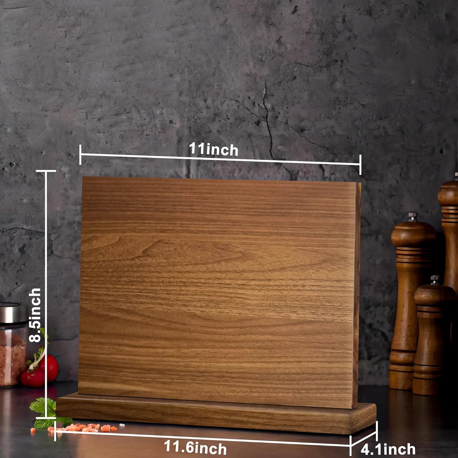 Double Sided Magnetic Knife Block, Multifunctional Storage Knife Holder for Kitchen Counter, Natural Acacia Knife Storage Stand with Strong Enhanced Magnets